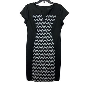 Connected apparel 12petite black sheath Bodycon dress vneck black herringbone
